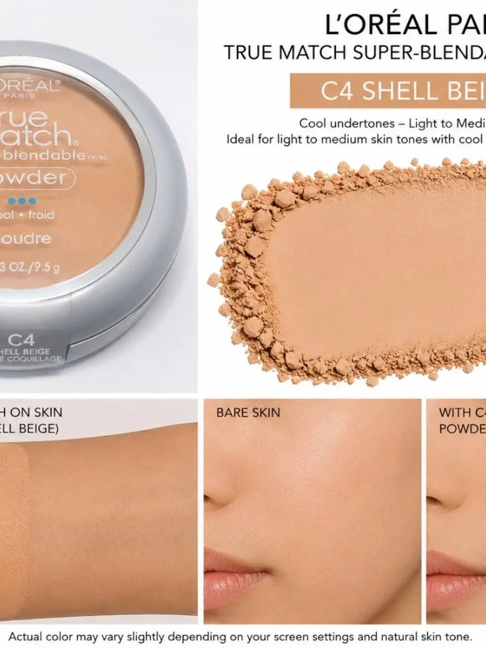 L'OREAL TRUE MATCH SUPER-BLENDABLE POWDER C4 SHELL BEIGE, New  Sealed